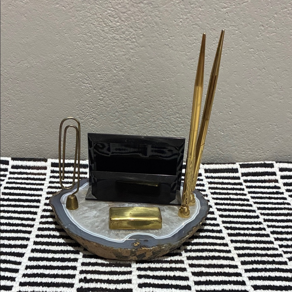 Vintage Brazilian Agate Desk Organizer